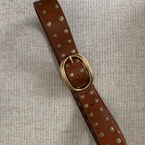 Anthropologie Brown Leather Belt with Gold Studs - XS
